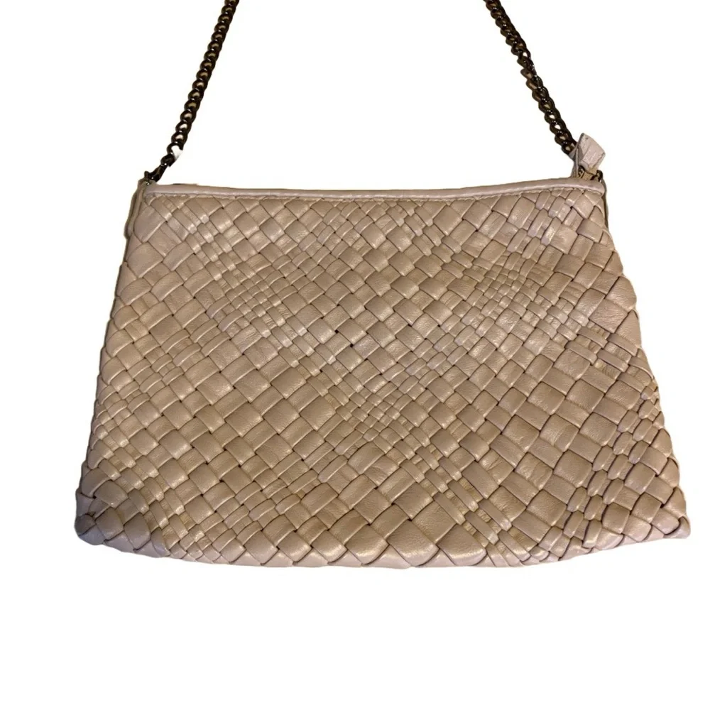 FALOR WOVEN NATURAL TAUPE LEATHER DETACHABLE CROSSBODY 